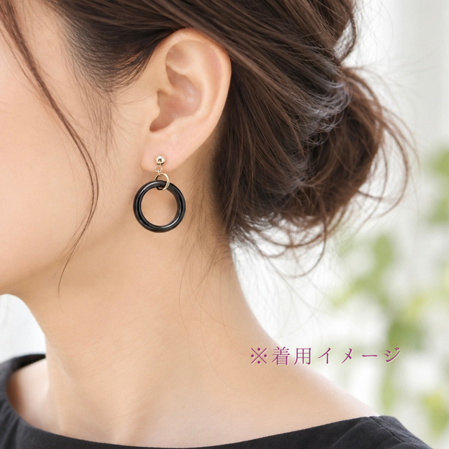 20mm オニキス/黒瑪瑙 天然石ピアス - 環 -onyx- | iichi 日々の暮らし