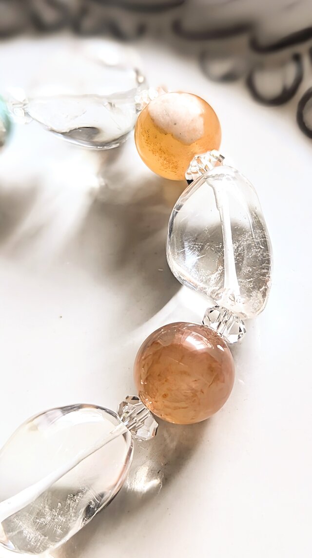 サクラアゲート&クリアクォーツのブレスレット✨心の癒しとバランスに