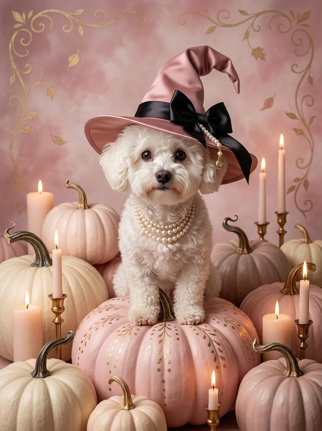 犬（ビションフリーゼ）のハロウィン限定アート A3額装インテリア