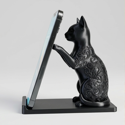猫（シャム猫）のスマホスタンド 卓上 シルクブラック | iichi 日々の