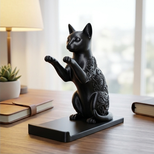 猫（シャム猫）のスマホスタンド 卓上 シルクブラック | iichi 日々の