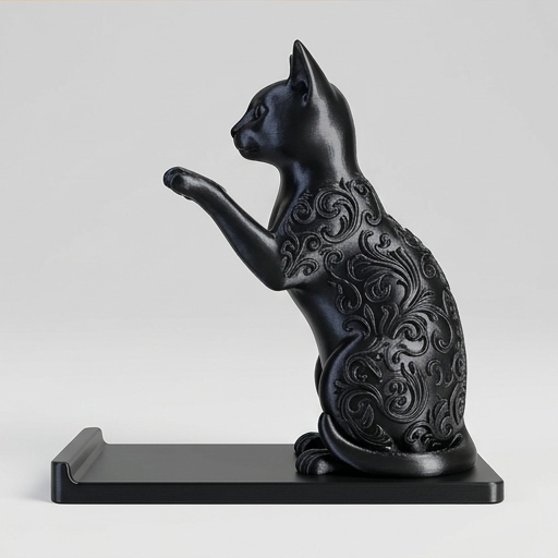 猫（シャム猫）のスマホスタンド 卓上 シルクブラック | iichi 日々の
