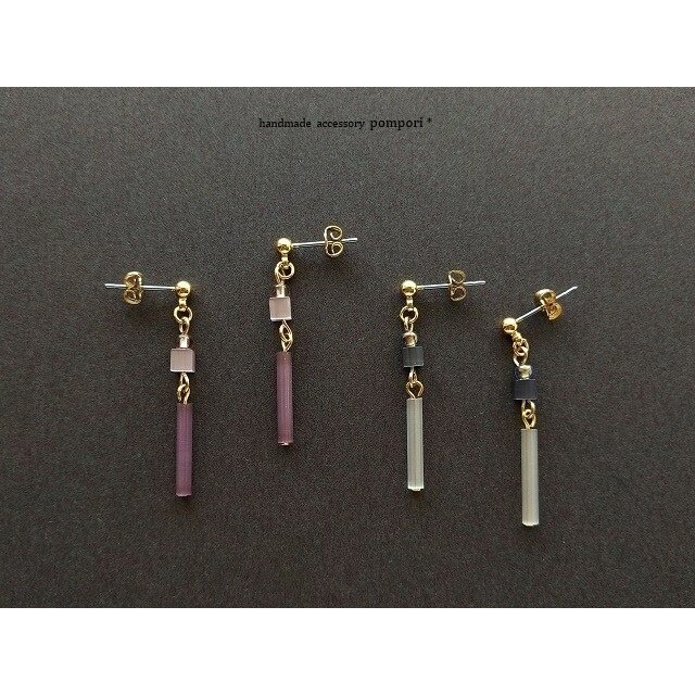 キャッツアイとサテンスティックのピアス（ラベンダー） | iichi 日々