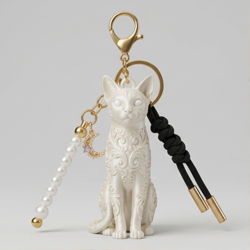 猫（オシキャット）のキーホルダー ミニチュア シルクホワイト | iichi