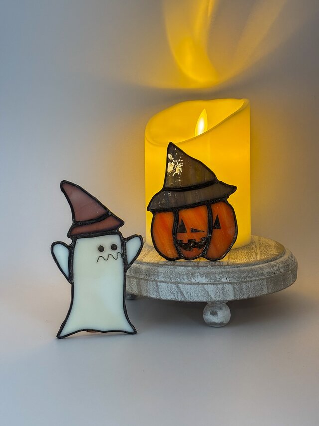ステンドグラスのハロウィンオブジェ｜おばけとジャックオーランタン