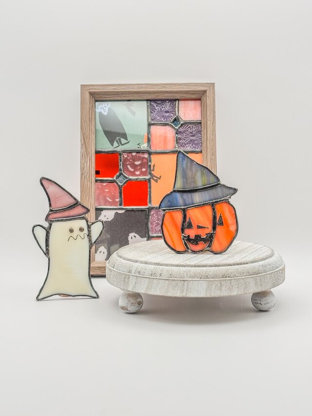 ステンドグラスのハロウィンオブジェ｜おばけとジャックオーランタン