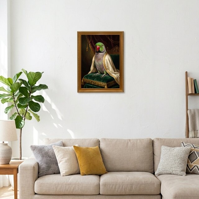 インコ（ダルマインコ）のルネサンス風肖像画 油絵風アートA3額装