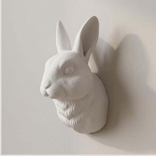 うさぎ（ドワーフホト）の壁掛けレリーフ 3Dプリント 白PLA インテリア