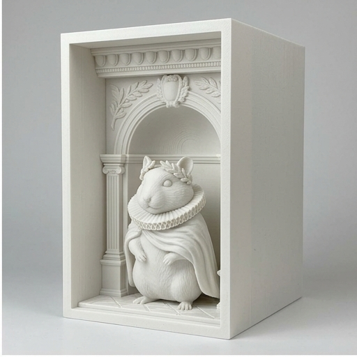 パールホワイトハムスターのブックヌーク 3Dプリント 白PLA 本棚