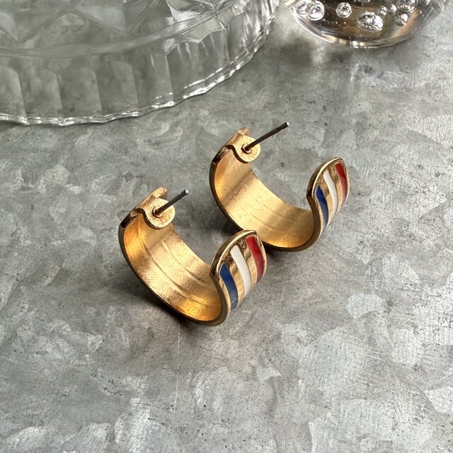 PA530-【 AVON 】エイボン・ヴィンテージピアス 80-90s Tricolor