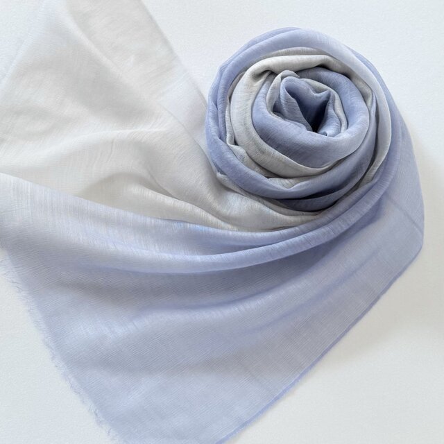 さらウール＊WOOLSILK＊み空色×灰青色＊手染ウールシルクストール