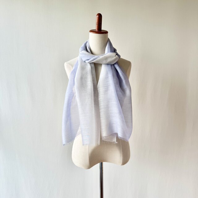さらウール＊WOOLSILK＊み空色×灰青色＊手染ウールシルクストール