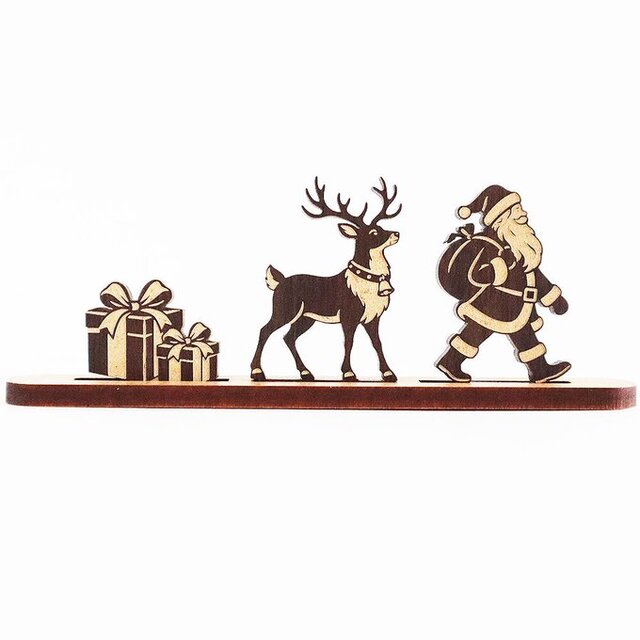 サンタとトナカイの木製クリスマスオブジェ リバーシブル 卓上飾り