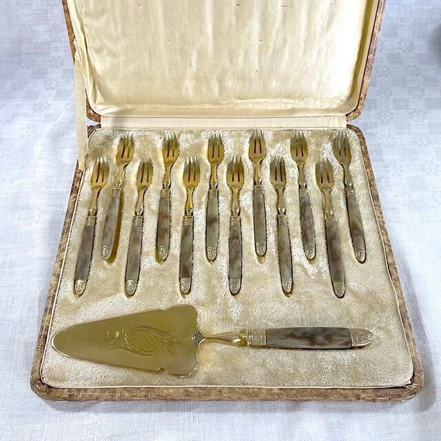 カトラリーセット デザートフォーク・サーバーセット 真鍮 角素材