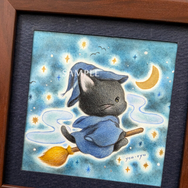 原画作品「黒猫ちゃんの魔法の夜」 | iichi 日々の暮らしを心地よく