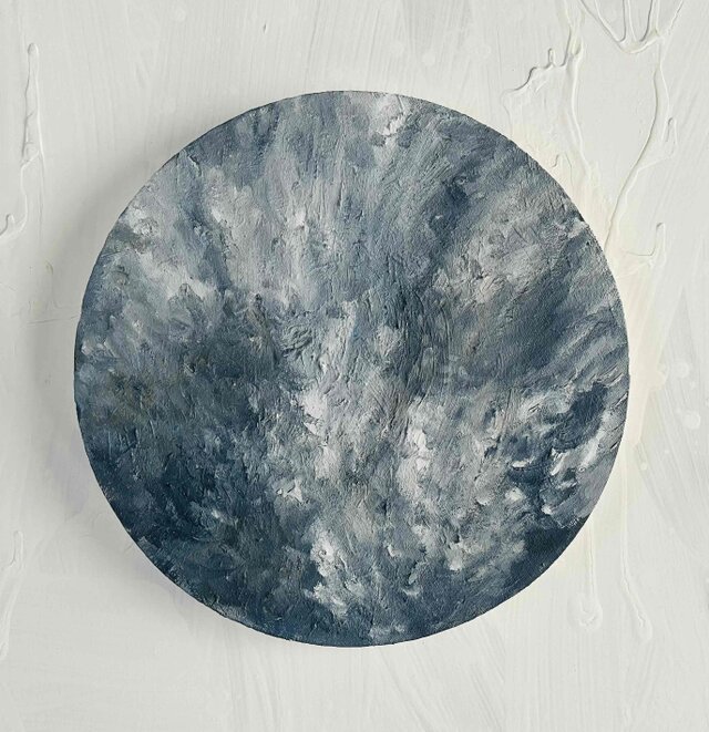 原画・油彩 『 雲間からの陽光』絵画・ 直径30cm・アート・丸形