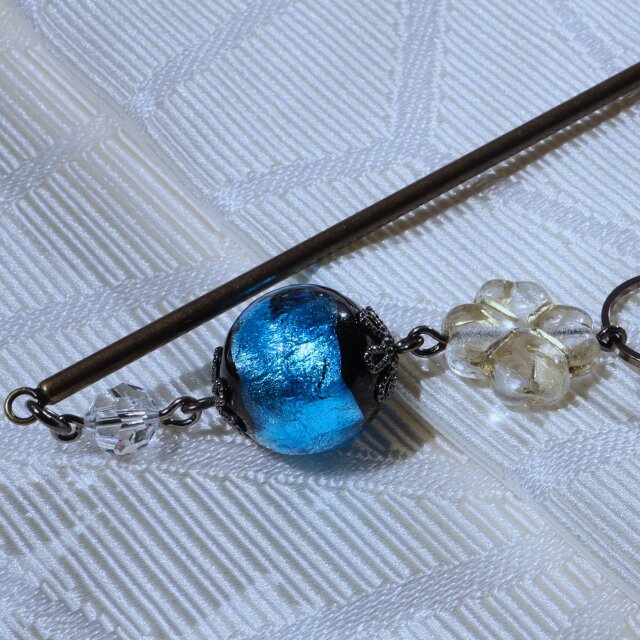 かんざし 一本 ほたる玉 とんぼ玉 ガラス 工芸品 桃色 水色 ブルー