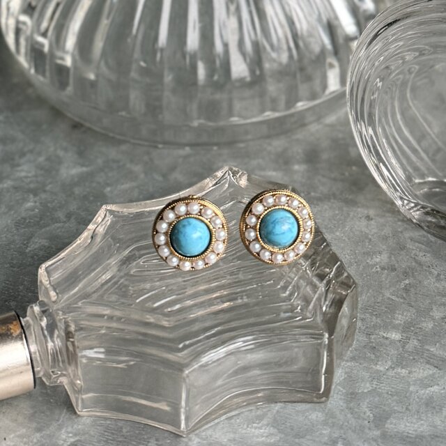 ハンドメイドピアス1870 P851-ヴィンテージピアス U.S.A. 1970-80's Turquoise-colored & Faux