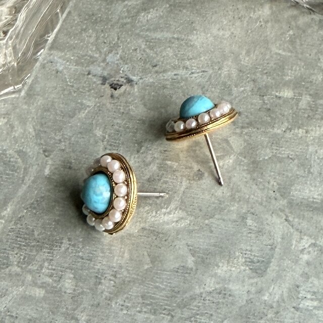 P851-ヴィンテージピアス U.S.A. 1970-80's Turquoise-colored & Faux
