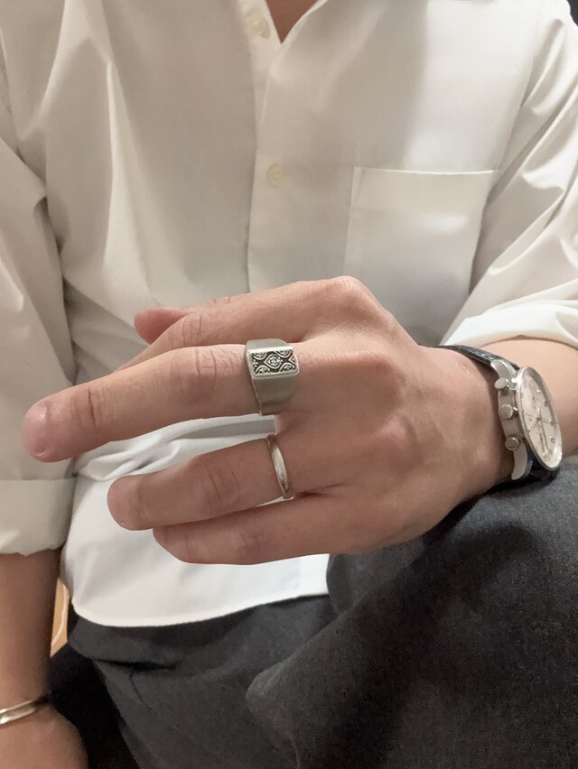 受注制作】唐草模様 クラシックシグネットリング メンズシグネット