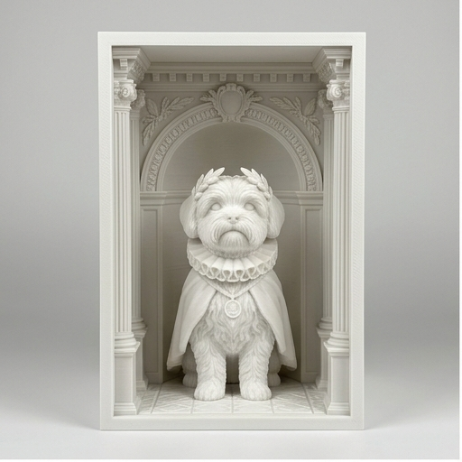犬（マルチーズ）の3Dプリント ブックヌーク 白PLA 本棚インテリア