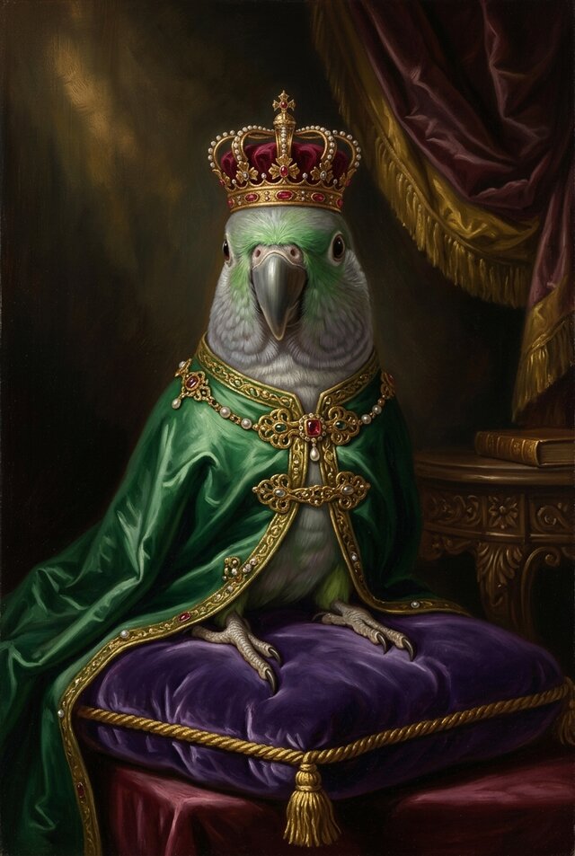 インコ（ダルマインコ）のルネサンス風肖像画 油絵風アートA4額装
