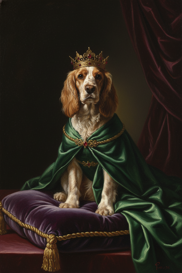 犬（コッカースパニエル）のルネサンス風肖像画 A4金縁額装インテリア
