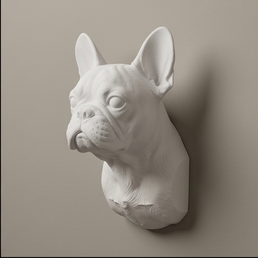 犬（フレンチブルドッグ）の壁掛けレリーフ 3Dプリント 白PLA
