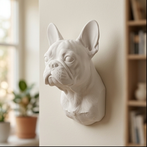 犬（フレンチブルドッグ）の壁掛けレリーフ 3Dプリント 白PLA