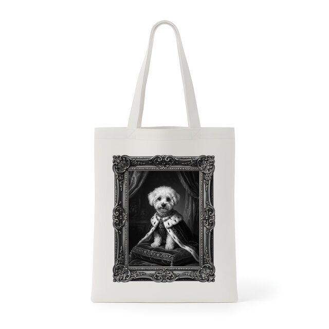 犬（ビションフリーゼ）トートバッグ ルネサンス風モノクロアート 額縁