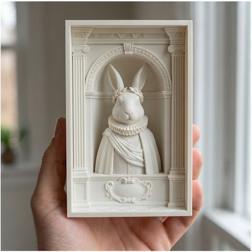 うさぎ（ヒマラヤン）の3Dプリント ブックヌーク 白PLA 本棚インテリア
