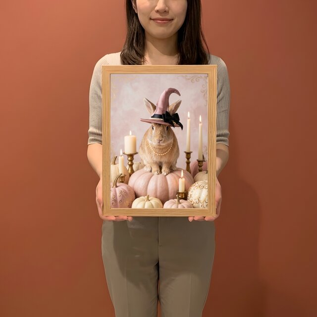うさぎ（フレミッシュジャイアント）のハロウィン限定アート A4額装