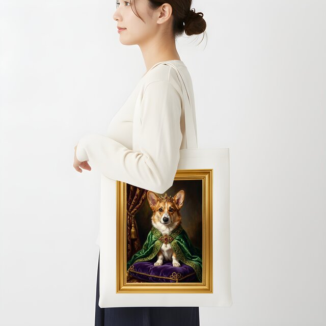 犬（コーギー）トートバッグ ルネサンス風カラーアート 金縁フレーム