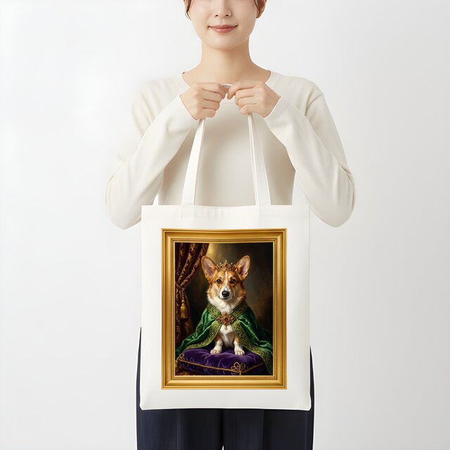 犬（コーギー）トートバッグ ルネサンス風カラーアート 金縁フレーム