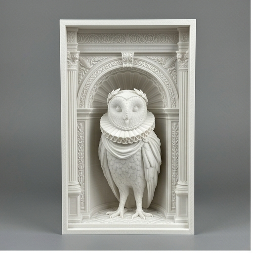 メンフクロウの3Dプリント ブックヌーク 白PLA 本棚インテリア | iichi