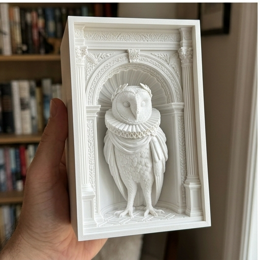 メンフクロウの3Dプリント ブックヌーク 白PLA 本棚インテリア | iichi