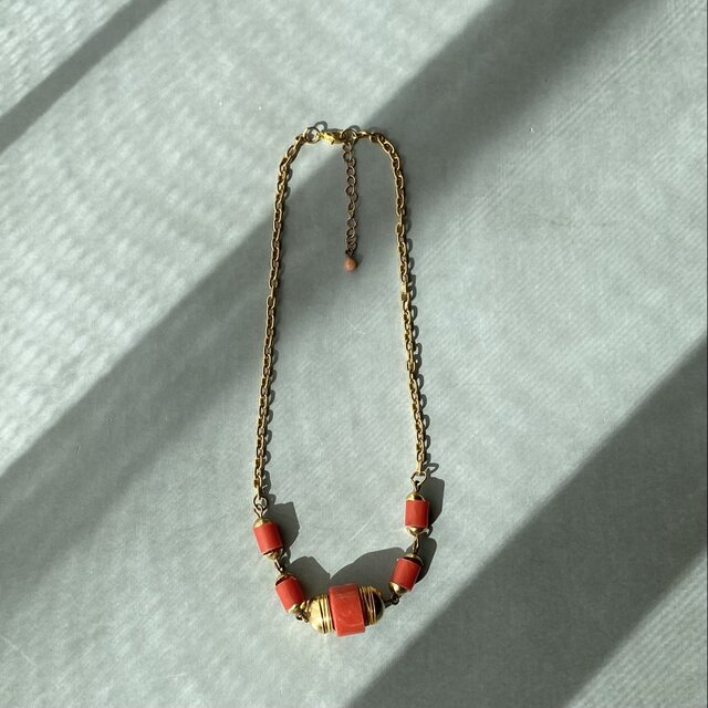 Vintage 70s-80s retro color beads chain short necklace | iichi