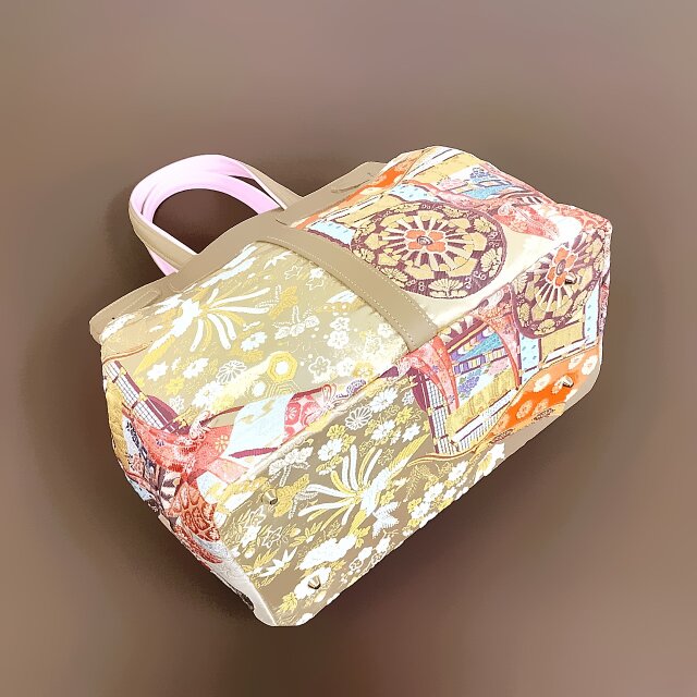 30サイズ#106◇着物帯と本革のリメイクバッグ◇remake.829 日本職