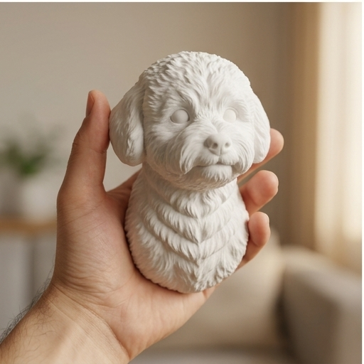 犬（ビションフリーゼ）の壁掛けレリーフ 3Dプリント 白PLA インテリア