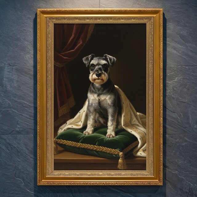 犬（ミニチュアシュナウザー）のルネサンス風肖像画 A4金縁額装