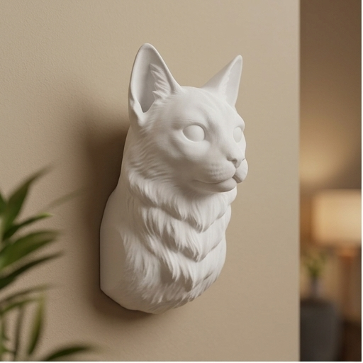 猫（マンチカン）の壁掛けレリーフ 3Dプリント 白PLA インテリア