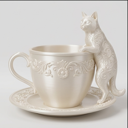 ヨーロッパアンティーク ネコ 猫 陶器 小物入れ　アクセサリー入れ【美品】セット 猫（ターキッシュアンゴラ）のアクセサリートレイ 小物入れ シルク