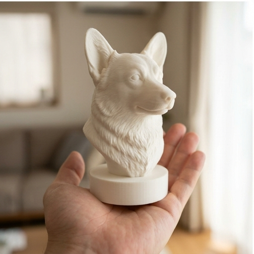 犬（コーギー）の3Dプリント胸像 白PLA 彫刻 置物 インテリア | iichi