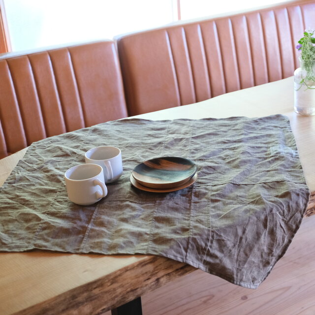 リネンパッチワーククロス｜olive green ｜65×65cm | iichi 日々の
