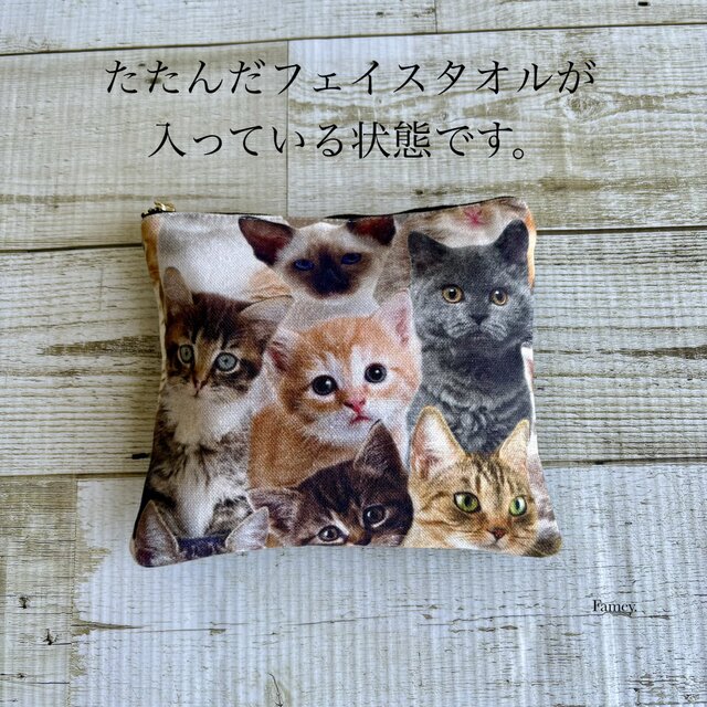 フラットポーチ♥オーダー受け付けページ♥仲よし双子のネコちゃん 大人かわいい猫ちゃんフラットポーチ 通帳ポーチ ポケット付き