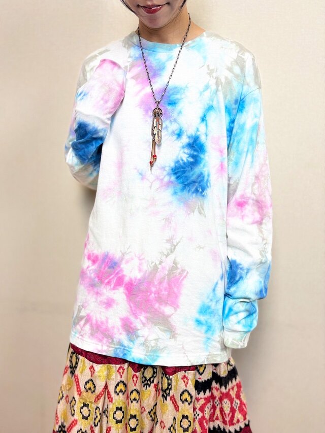 タイダイ 長袖Tシャツ Lサイズ カラフル ムラ染め COLORFREEYTHM by