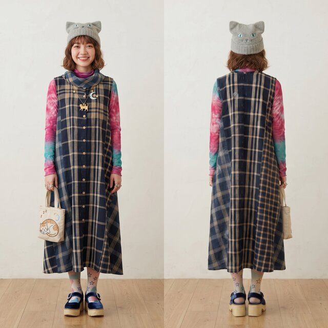 一点物・ストール付】明治期の手織り布団布パッチワーク ロングジレ