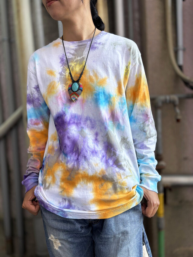 タイダイ 長袖Tシャツ Mサイズ カラフル ムラ染め COLORFREEYTHM by