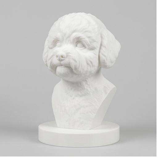 犬（ビションフリーゼ）の3Dプリント胸像 白PLA 彫刻 置物 インテリア