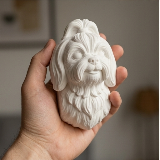 羊毛フェルト シーズー 額縁入り 壁掛け 犬（シーズー）の壁掛けレリーフ 3Dプリント 白PLA インテリア | iichi